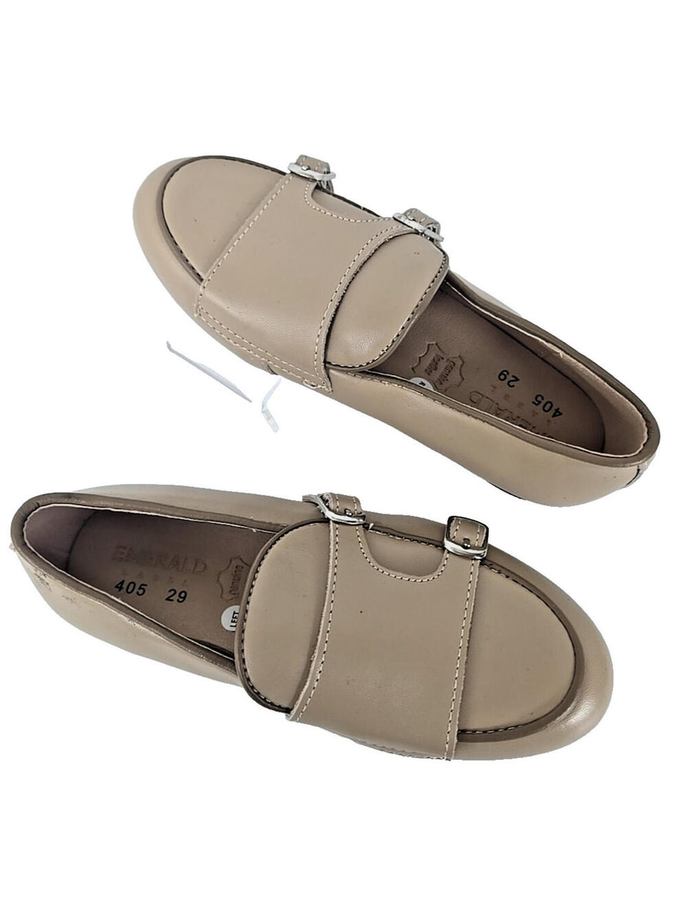 EMERALD LABEL Girl's Tan Genuine Leather Double Buckle Loafers Size 11.5/ 29